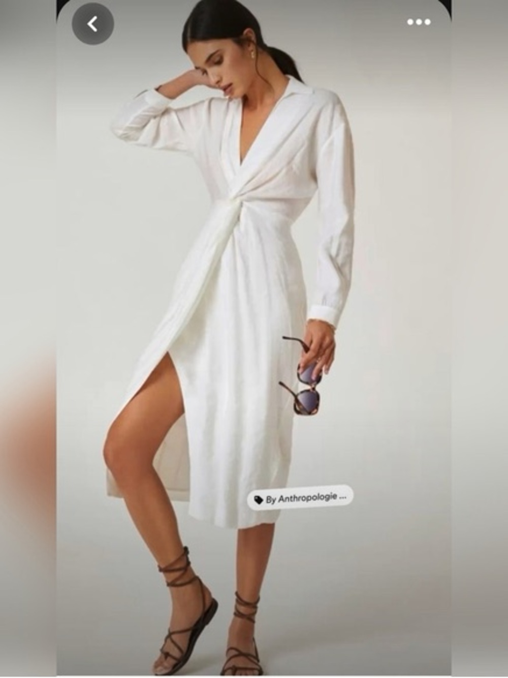 Anthropologie White Twist-Front Midi Dress